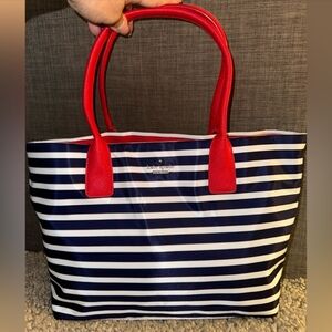 kate spade Navy and White Striped Tote with Red Handles